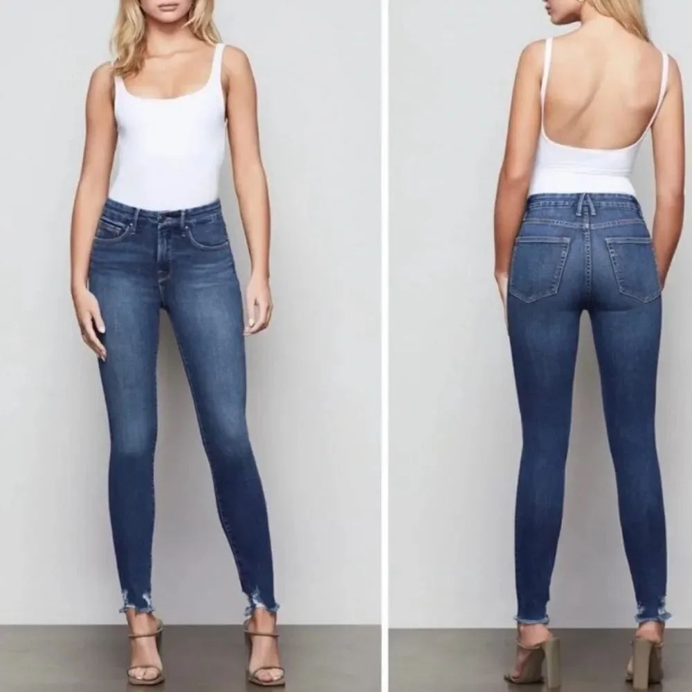 Good American Good Legs Chewed Hem Skinny Jeans Size 8